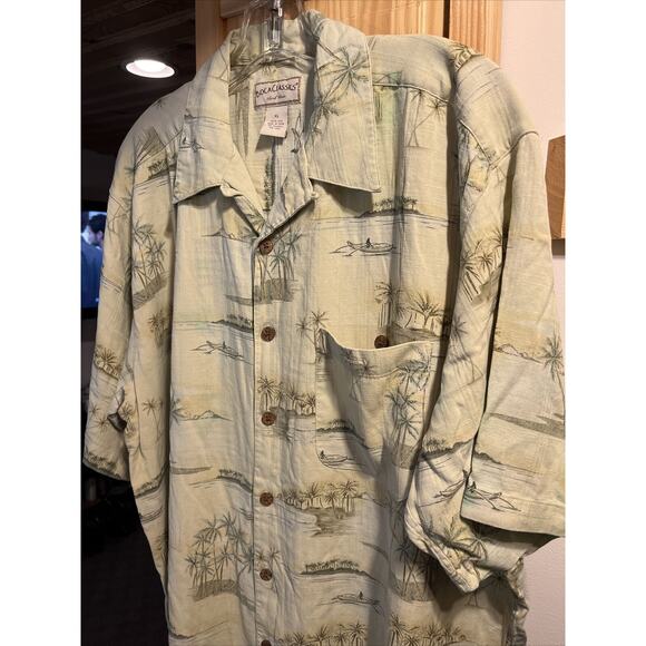 Boca Classics Men's XL Green Floral Short Sleeve Button Down Silk Hawaiian Shirt - Picture 8 of 16